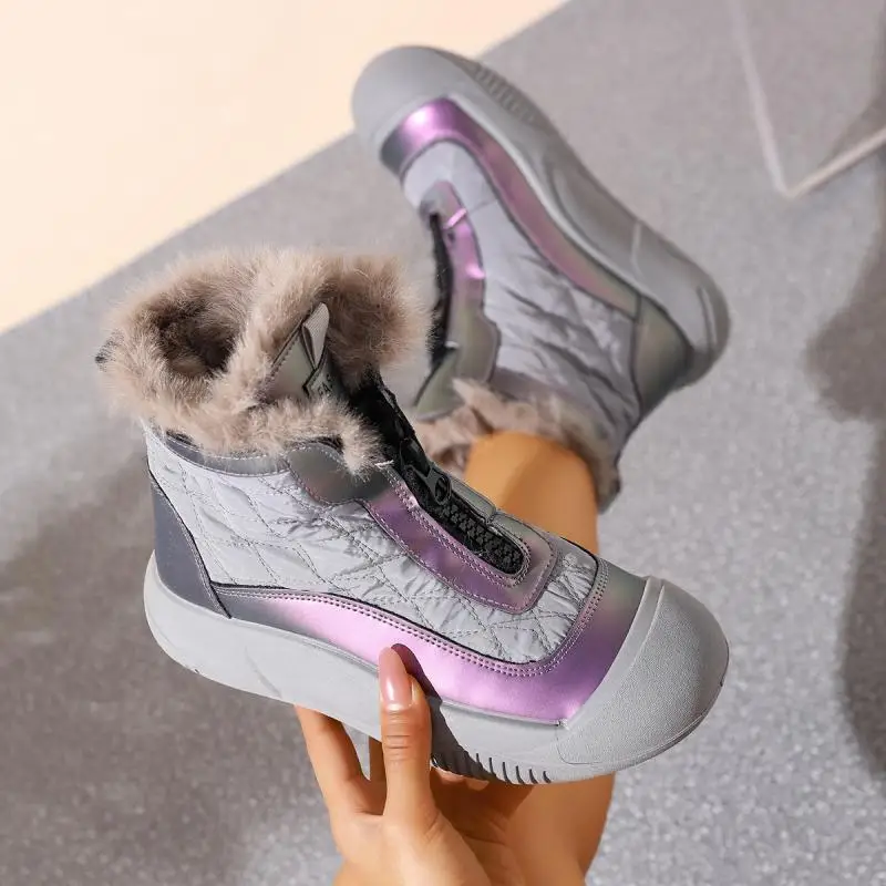 Soft Thick Bottom Furry Sneakers Women Winter Comfort Non Slip Fluffy Fur Snow Boots Warm Thick Plush Woman's Casual Shoes