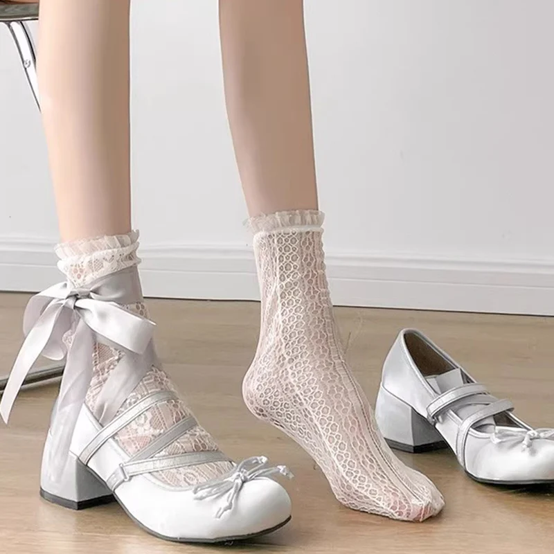 Lolita Cross Strap Pink Round Toe Shoes Ladies Sweet Butterfly Knot Med Heels Mary Janes Shoes Women Fashion Party Shoes Mujer