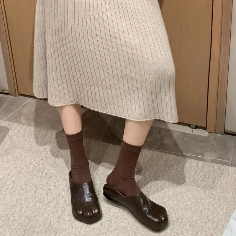 2025 New Style Cat Claws Leather Flats Solid Slip On Leisure Dress Shoes Lovely Girls Fashion Concise Comfy Niche Design Shoes