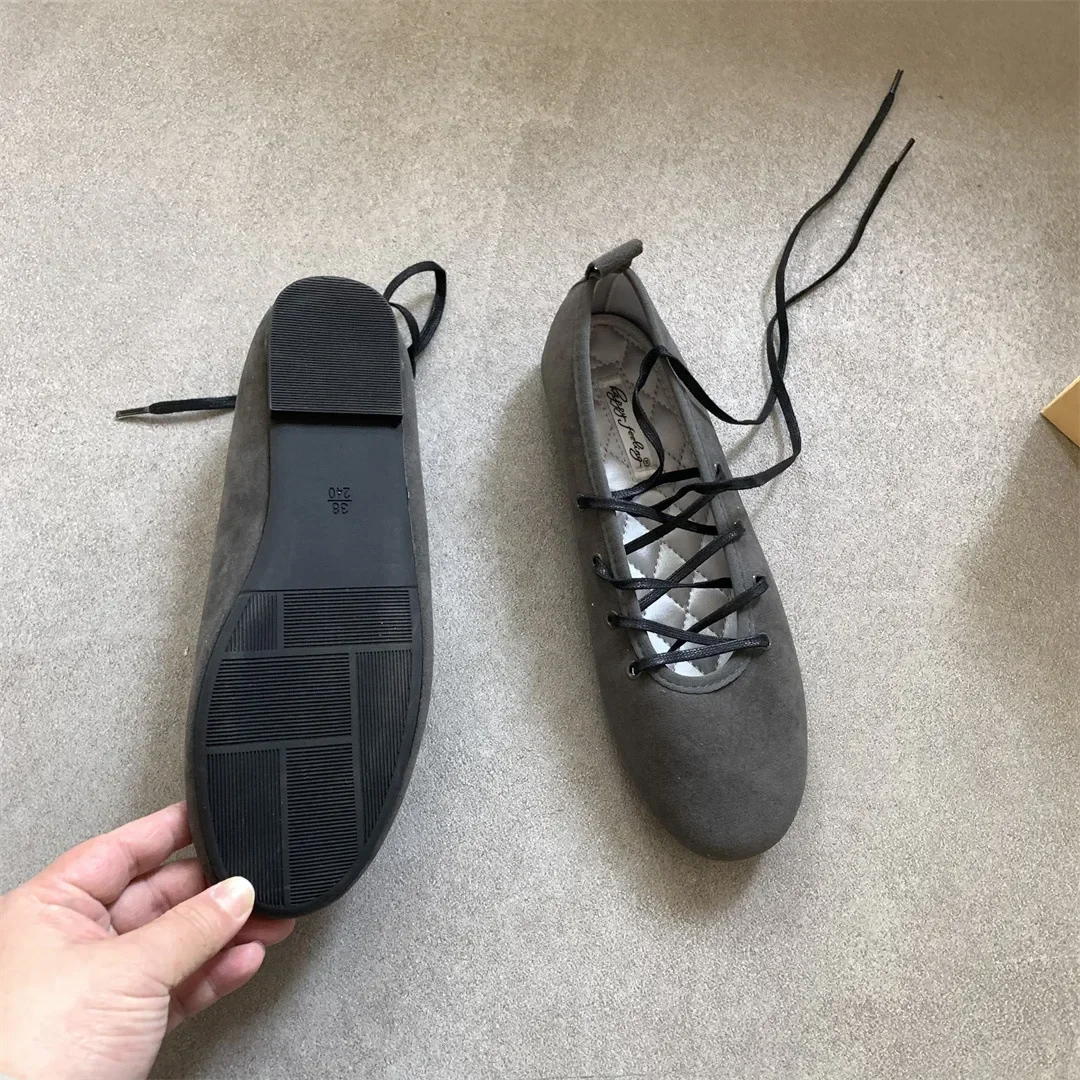 Spring 2025 Women's Ballet Flats Soft Low Heel Flat Shoes Casual Versatile Comfortable Round Toe Leather Shoes