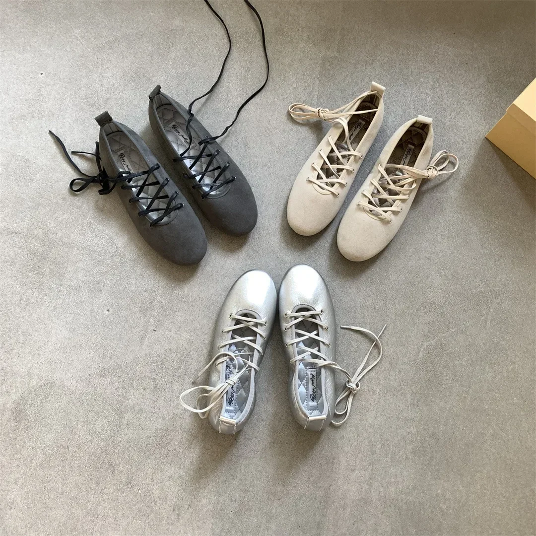 Spring 2025 Women's Ballet Flats Soft Low Heel Flat Shoes Casual Versatile Comfortable Round Toe Leather Shoes Spring 2025 Women's Ballet Flats Soft Low Heel Flat Shoes Casual Versatile Comfortable Round Toe Leather Shoes