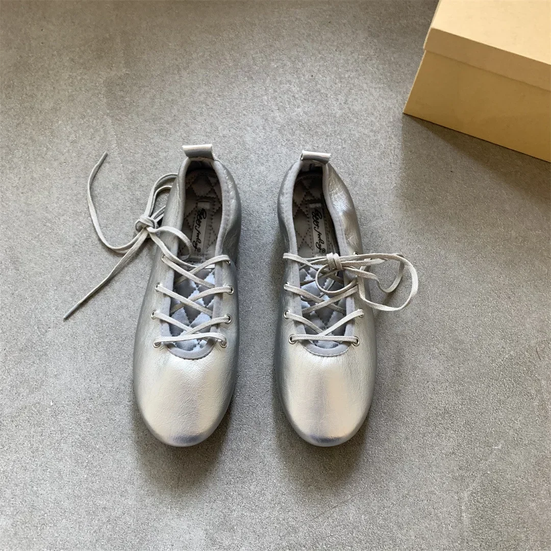 Spring 2025 Women's Ballet Flats Soft Low Heel Flat Shoes Casual Versatile Comfortable Round Toe Leather Shoes