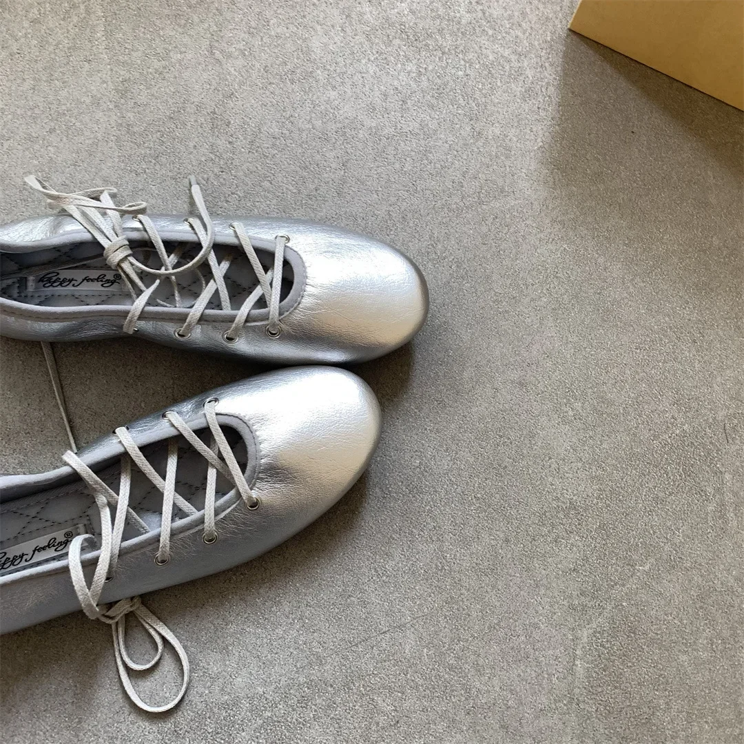 Spring 2025 Women's Ballet Flats Soft Low Heel Flat Shoes Casual Versatile Comfortable Round Toe Leather Shoes