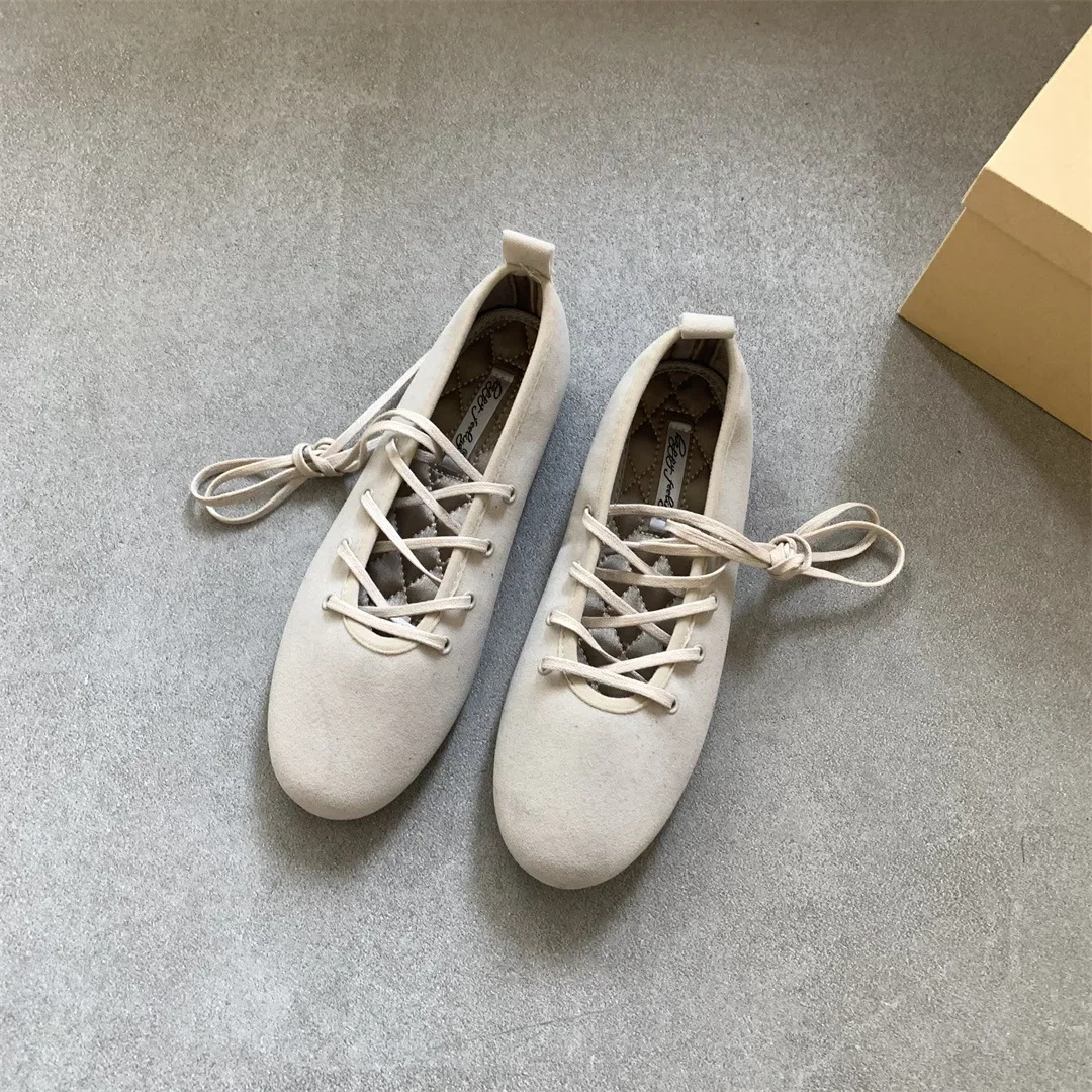 Spring 2025 Women's Ballet Flats Soft Low Heel Flat Shoes Casual Versatile Comfortable Round Toe Leather Shoes
