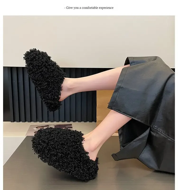Thick Heel Luxury Lambwool Mules 2025 Winter Shoes Woman Flip Flops Flat Cover Toe Slides Ins Warm Curly Lamb Fur Slippers Women Thick Heel Luxury Lambwool Mules 2025 Winter Shoes Woman Flip Flops Flat Cover Toe Slides Ins Warm Curly Lamb Fur Slippers Women