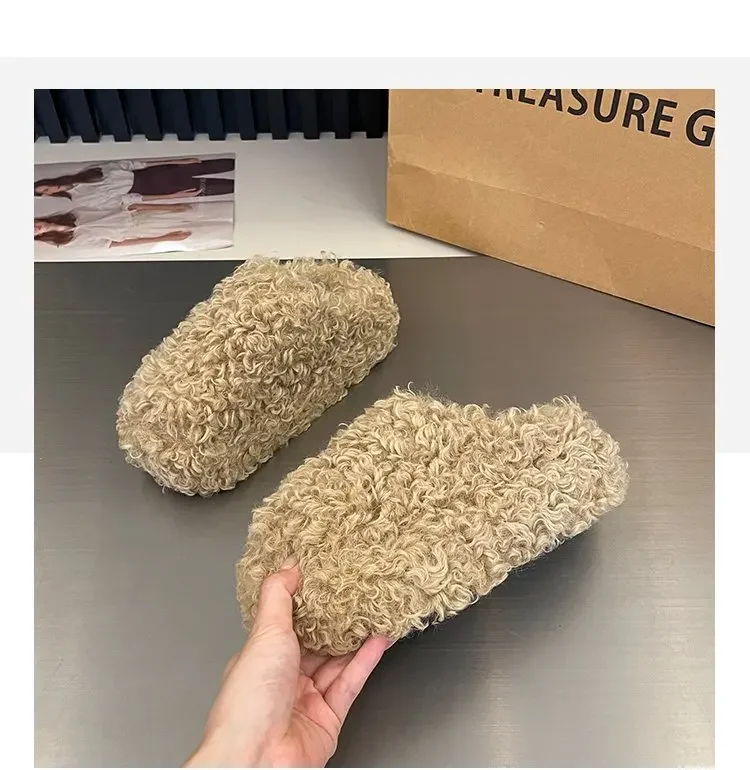 Thick Heel Luxury Lambwool Mules 2025 Winter Shoes Woman Flip Flops Flat Cover Toe Slides Ins Warm Curly Lamb Fur Slippers Women Thick Heel Luxury Lambwool Mules 2025 Winter Shoes Woman Flip Flops Flat Cover Toe Slides Ins Warm Curly Lamb Fur Slippers Women