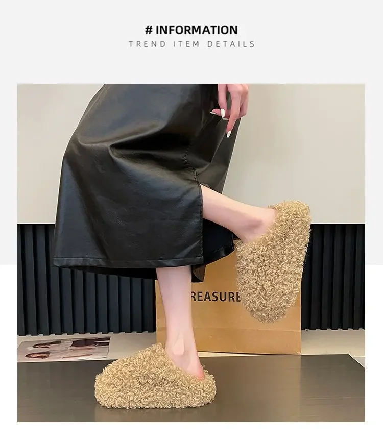 Thick Heel Luxury Lambwool Mules 2025 Winter Shoes Woman Flip Flops Flat Cover Toe Slides Ins Warm Curly Lamb Fur Slippers Women Thick Heel Luxury Lambwool Mules 2025 Winter Shoes Woman Flip Flops Flat Cover Toe Slides Ins Warm Curly Lamb Fur Slippers Women