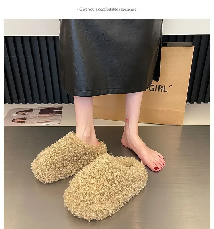 Thick Heel Luxury Lambwool Mules 2025 Winter Shoes Woman Flip Flops Flat Cover Toe Slides Ins Warm Curly Lamb Fur Slippers Women Thick Heel Luxury Lambwool Mules 2025 Winter Shoes Woman Flip Flops Flat Cover Toe Slides Ins Warm Curly Lamb Fur Slippers Women