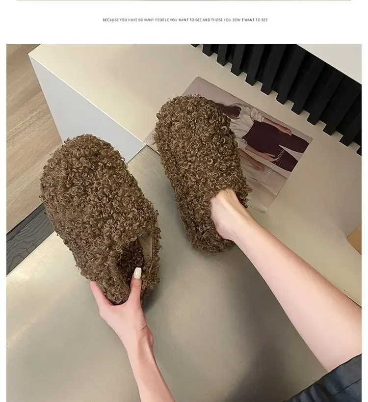 Thick Heel Luxury Lambwool Mules 2025 Winter Shoes Woman Flip Flops Flat Cover Toe Slides Ins Warm Curly Lamb Fur Slippers Women Thick Heel Luxury Lambwool Mules 2025 Winter Shoes Woman Flip Flops Flat Cover Toe Slides Ins Warm Curly Lamb Fur Slippers Women