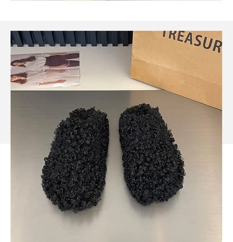 Thick Heel Luxury Lambwool Mules 2025 Winter Shoes Woman Flip Flops Flat Cover Toe Slides Ins Warm Curly Lamb Fur Slippers Women Thick Heel Luxury Lambwool Mules 2025 Winter Shoes Woman Flip Flops Flat Cover Toe Slides Ins Warm Curly Lamb Fur Slippers Women