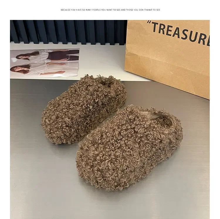 Thick Heel Luxury Lambwool Mules 2025 Winter Shoes Woman Flip Flops Flat Cover Toe Slides Ins Warm Curly Lamb Fur Slippers Women Thick Heel Luxury Lambwool Mules 2025 Winter Shoes Woman Flip Flops Flat Cover Toe Slides Ins Warm Curly Lamb Fur Slippers Women