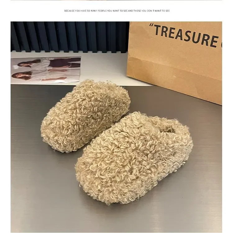 Thick Heel Luxury Lambwool Mules 2025 Winter Shoes Woman Flip Flops Flat Cover Toe Slides Ins Warm Curly Lamb Fur Slippers Women Thick Heel Luxury Lambwool Mules 2025 Winter Shoes Woman Flip Flops Flat Cover Toe Slides Ins Warm Curly Lamb Fur Slippers Women