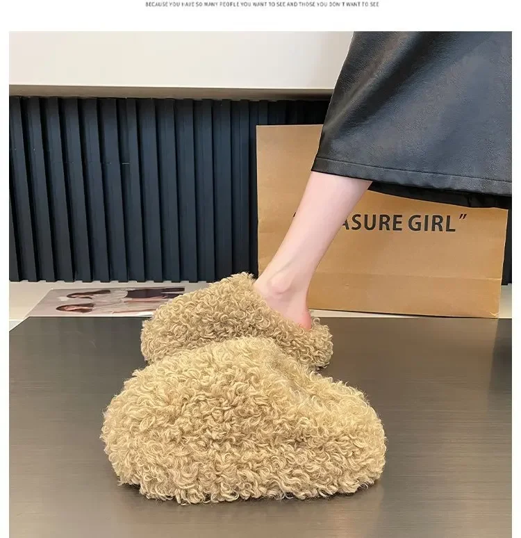 Thick Heel Luxury Lambwool Mules 2025 Winter Shoes Woman Flip Flops Flat Cover Toe Slides Ins Warm Curly Lamb Fur Slippers Women Thick Heel Luxury Lambwool Mules 2025 Winter Shoes Woman Flip Flops Flat Cover Toe Slides Ins Warm Curly Lamb Fur Slippers Women