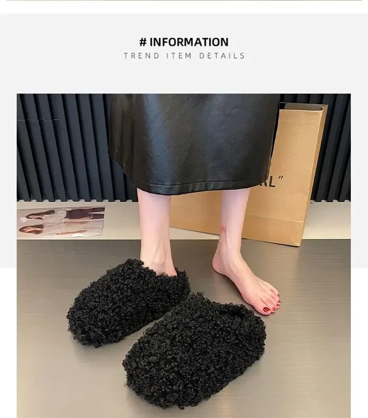 Thick Heel Luxury Lambwool Mules 2025 Winter Shoes Woman Flip Flops Flat Cover Toe Slides Ins Warm Curly Lamb Fur Slippers Women Thick Heel Luxury Lambwool Mules 2025 Winter Shoes Woman Flip Flops Flat Cover Toe Slides Ins Warm Curly Lamb Fur Slippers Women