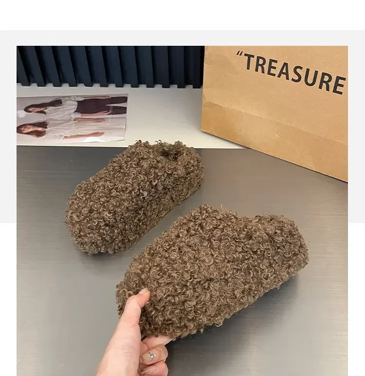 Thick Heel Luxury Lambwool Mules 2025 Winter Shoes Woman Flip Flops Flat Cover Toe Slides Ins Warm Curly Lamb Fur Slippers Women Thick Heel Luxury Lambwool Mules 2025 Winter Shoes Woman Flip Flops Flat Cover Toe Slides Ins Warm Curly Lamb Fur Slippers Women