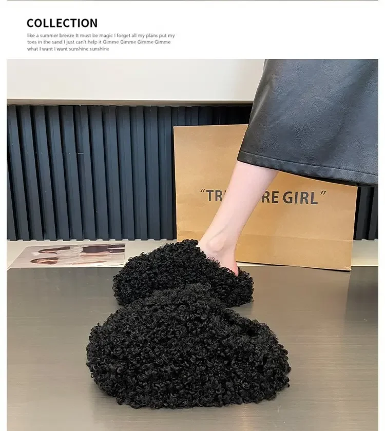 Thick Heel Luxury Lambwool Mules 2025 Winter Shoes Woman Flip Flops Flat Cover Toe Slides Ins Warm Curly Lamb Fur Slippers Women Thick Heel Luxury Lambwool Mules 2025 Winter Shoes Woman Flip Flops Flat Cover Toe Slides Ins Warm Curly Lamb Fur Slippers Women