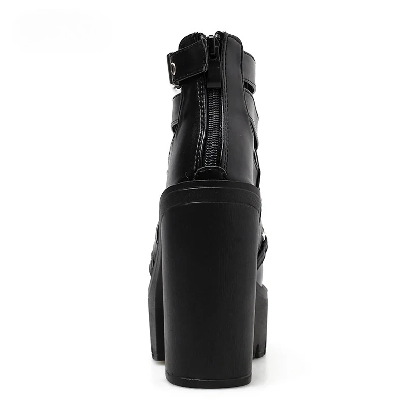 Plus Size 42 Fashion Chain Women Shoes Zipper Square High Heel Ankle Boots for Women Punk Shoes Platform Spring Autumn