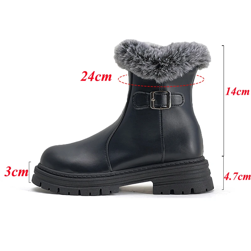 Fashion Faux Fur Platform Ankle Boots Women Pu Leather Fleece Lining Warm Winter Boots Woman Plus Size 43 Thick Heel Short Botas