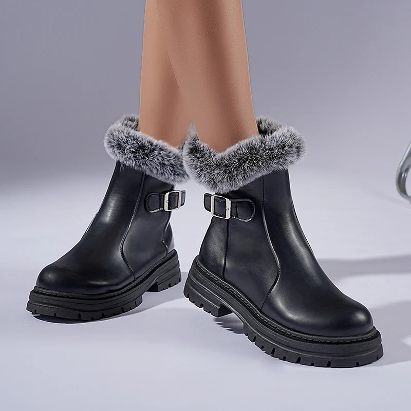 Fashion Faux Fur Platform Ankle Boots Women Pu Leather Fleece Lining Warm Winter Boots Woman Plus Size 43 Thick Heel Short Botas Fashion Faux Fur Platform Ankle Boots Women Pu Leather Fleece Lining Warm Winter Boots Woman Plus Size 43 Thick Heel Short Botas