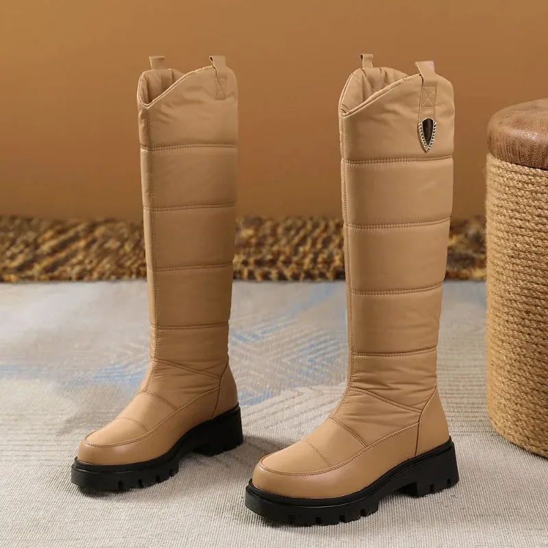 Big Size 44 Winter Keep Warm Plush Waterproof Snow Boots Women Rubber Sole Square Heels Platform Faux Fur Knee High Boots Shoes