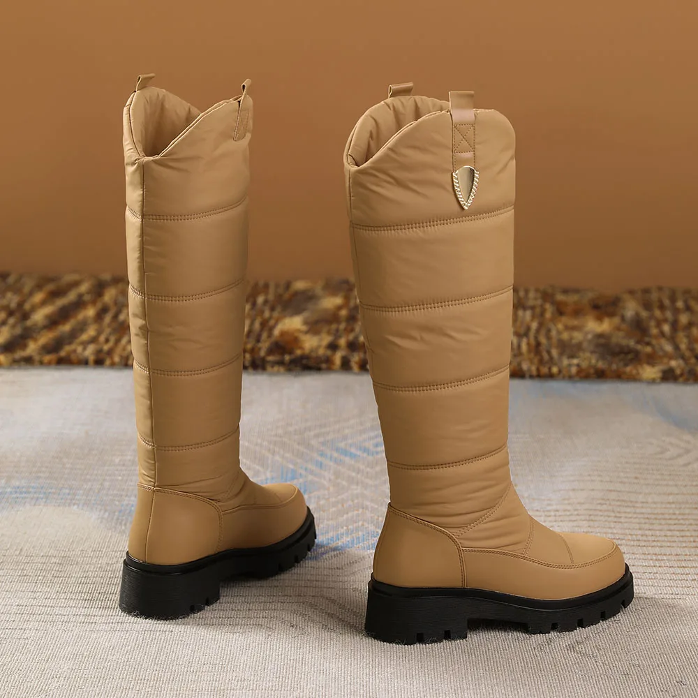 Big Size 44 Winter Keep Warm Plush Waterproof Snow Boots Women Rubber Sole Square Heels Platform Faux Fur Knee High Boots Shoes