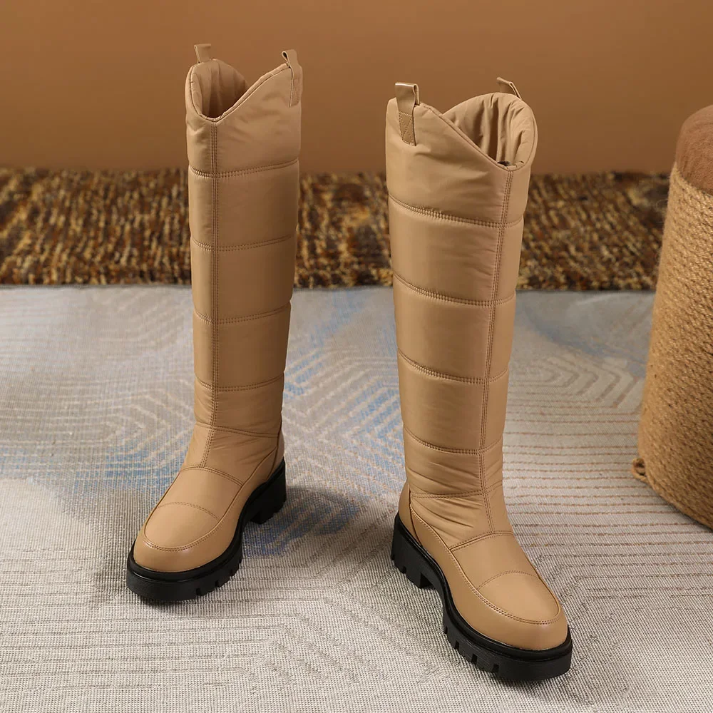 Big Size 44 Winter Keep Warm Plush Waterproof Snow Boots Women Rubber Sole Square Heels Platform Faux Fur Knee High Boots Shoes