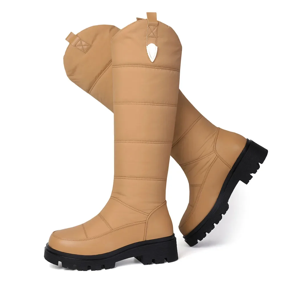 Big Size 44 Winter Keep Warm Plush Waterproof Snow Boots Women Rubber Sole Square Heels Platform Faux Fur Knee High Boots Shoes
