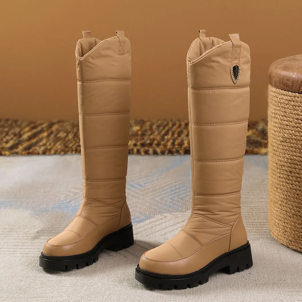 Big Size 44 Winter Keep Warm Plush Waterproof Snow Boots Women Rubber Sole Square Heels Platform Faux Fur Knee High Boots Shoes