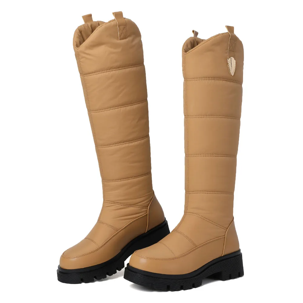 Big Size 44 Winter Keep Warm Plush Waterproof Snow Boots Women Rubber Sole Square Heels Platform Faux Fur Knee High Boots Shoes