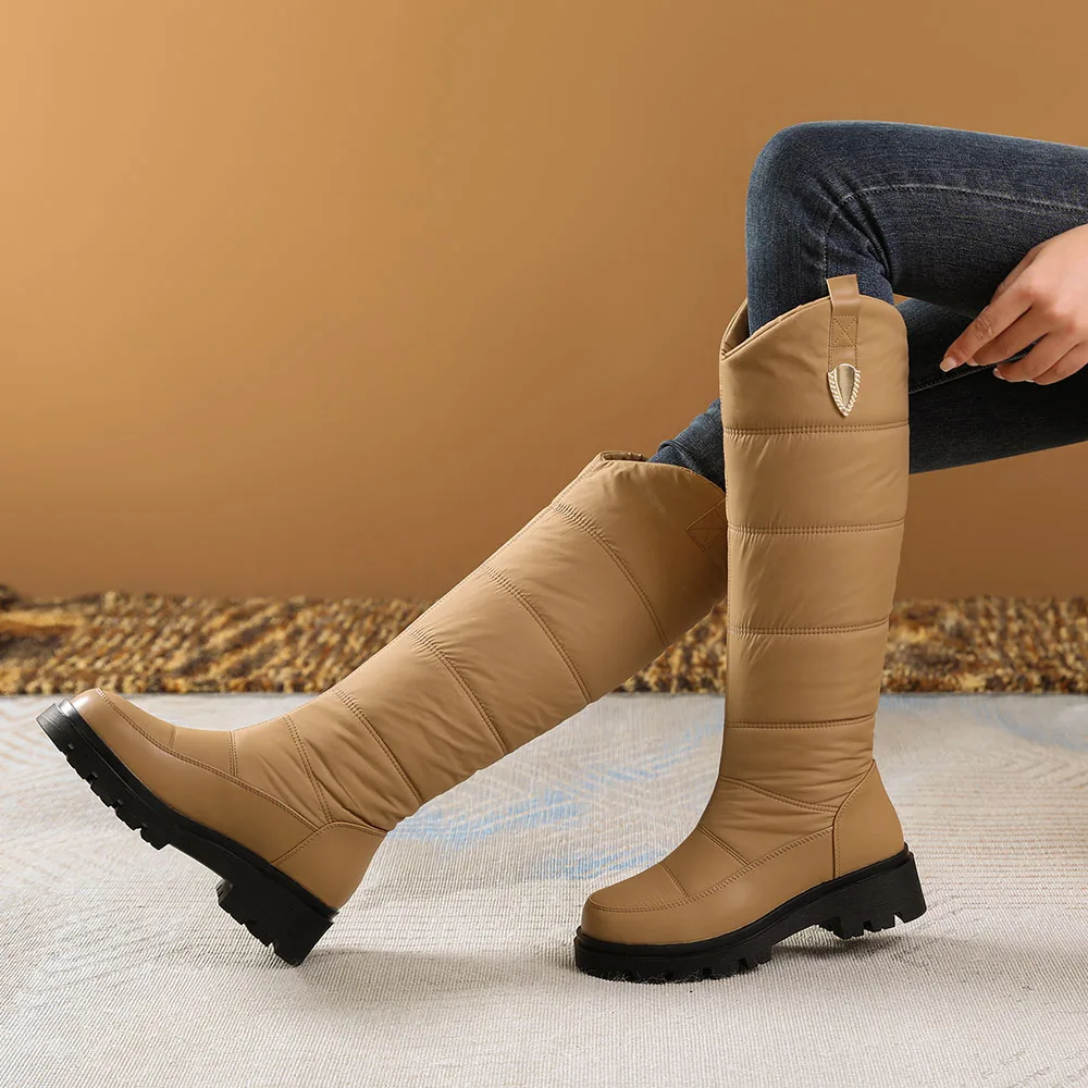 Big Size 44 Winter Keep Warm Plush Waterproof Snow Boots Women Rubber Sole Square Heels Platform Faux Fur Knee High Boots Shoes