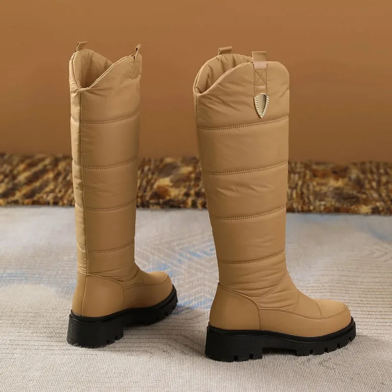 Big Size 44 Winter Keep Warm Plush Waterproof Snow Boots Women Rubber Sole Square Heels Platform Faux Fur Knee High Boots Shoes