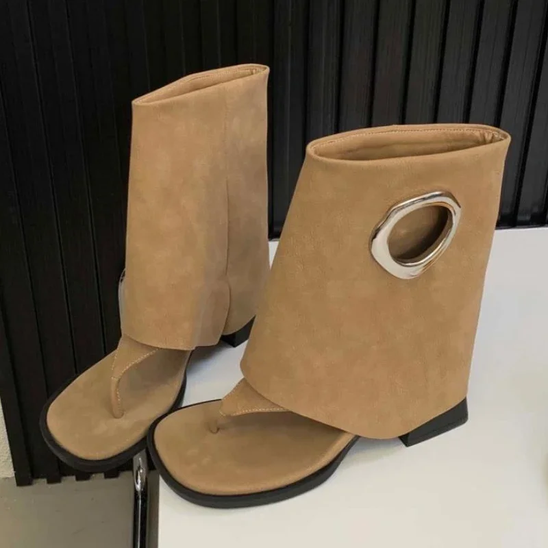 Fashion Metal Decoration Brand Ankle Boots Women High Quality Satin Clip Toe Modern Boot Retro Square Toe Flip-flops Summer Boot Fashion Metal Decoration Brand Ankle Boots Women High Quality Satin Clip Toe Modern Boot Retro Square Toe Flip-flops Summer Boot