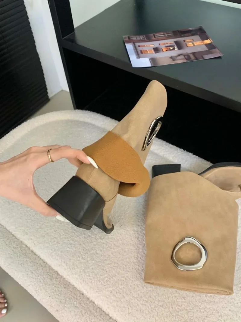 Fashion Metal Decoration Brand Ankle Boots Women High Quality Satin Clip Toe Modern Boot Retro Square Toe Flip-flops Summer Boot Fashion Metal Decoration Brand Ankle Boots Women High Quality Satin Clip Toe Modern Boot Retro Square Toe Flip-flops Summer Boot