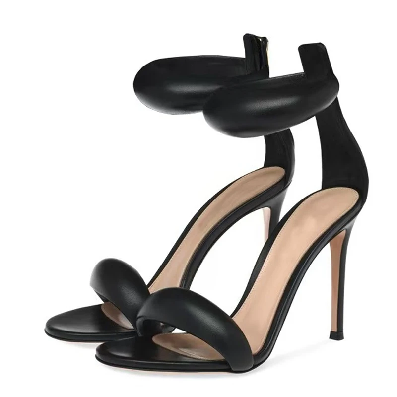 High Quality Soft Cozy Leather Ankle Wrap Zip Sandal Women Summer Fashion Open Toe Gladiator Heels Wedding Banquet Shoes