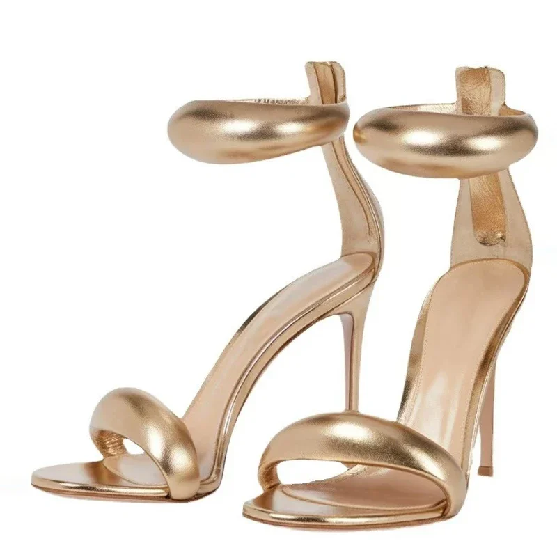 High Quality Soft Cozy Leather Ankle Wrap Zip Sandal Women Summer Fashion Open Toe Gladiator Heels Wedding Banquet Shoes