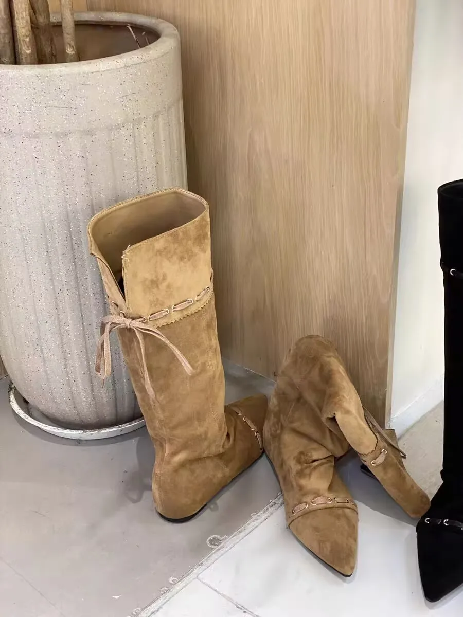 Designer Women Flats High Boots Pointed Toe Fashion Shoes Lace Up 2025 Winter Chelsea Boots New Trend Gladiator Mujer De Botas Designer Women Flats High Boots Pointed Toe Fashion Shoes Lace Up 2025 Winter Chelsea Boots New Trend Gladiator Mujer De Botas