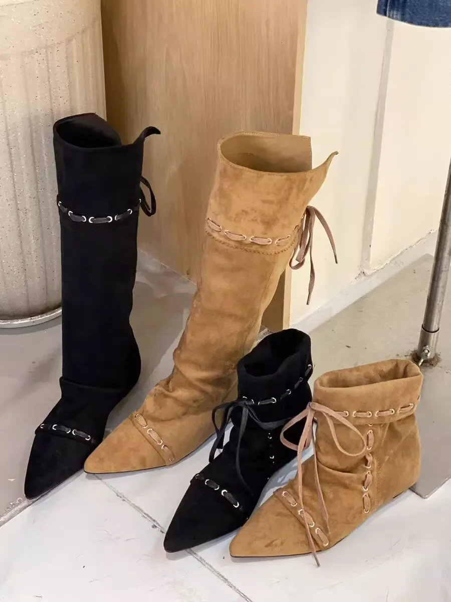 Designer Women Flats High Boots Pointed Toe Fashion Shoes Lace Up 2025 Winter Chelsea Boots New Trend Gladiator Mujer De Botas Designer Women Flats High Boots Pointed Toe Fashion Shoes Lace Up 2025 Winter Chelsea Boots New Trend Gladiator Mujer De Botas