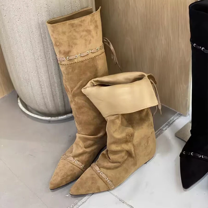 Designer Women Flats High Boots Pointed Toe Fashion Shoes Lace Up 2025 Winter Chelsea Boots New Trend Gladiator Mujer De Botas Designer Women Flats High Boots Pointed Toe Fashion Shoes Lace Up 2025 Winter Chelsea Boots New Trend Gladiator Mujer De Botas