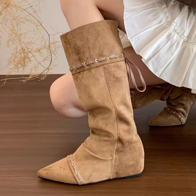 Designer Women Flats High Boots Pointed Toe Fashion Shoes Lace Up 2025 Winter Chelsea Boots New Trend Gladiator Mujer De Botas Designer Women Flats High Boots Pointed Toe Fashion Shoes Lace Up 2025 Winter Chelsea Boots New Trend Gladiator Mujer De Botas