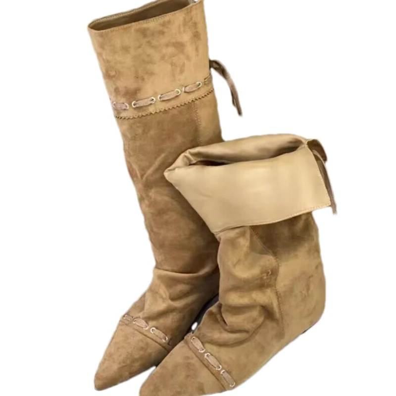 Designer Women Flats High Boots Pointed Toe Fashion Shoes Lace Up 2025 Winter Chelsea Boots New Trend Gladiator Mujer De Botas Designer Women Flats High Boots Pointed Toe Fashion Shoes Lace Up 2025 Winter Chelsea Boots New Trend Gladiator Mujer De Botas