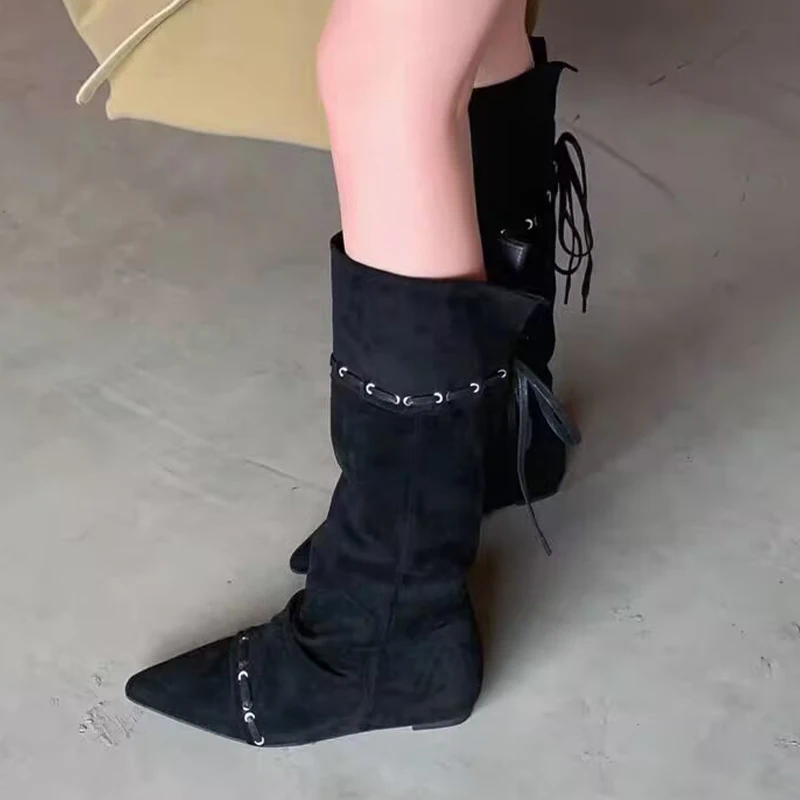 Designer Women Flats High Boots Pointed Toe Fashion Shoes Lace Up 2025 Winter Chelsea Boots New Trend Gladiator Mujer De Botas Designer Women Flats High Boots Pointed Toe Fashion Shoes Lace Up 2025 Winter Chelsea Boots New Trend Gladiator Mujer De Botas