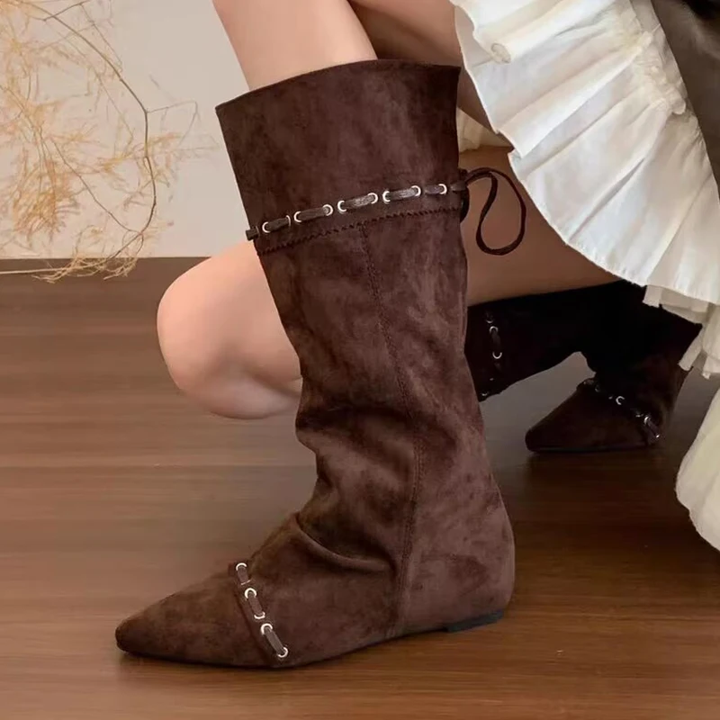 Designer Women Flats High Boots Pointed Toe Fashion Shoes Lace Up 2025 Winter Chelsea Boots New Trend Gladiator Mujer De Botas Designer Women Flats High Boots Pointed Toe Fashion Shoes Lace Up 2025 Winter Chelsea Boots New Trend Gladiator Mujer De Botas