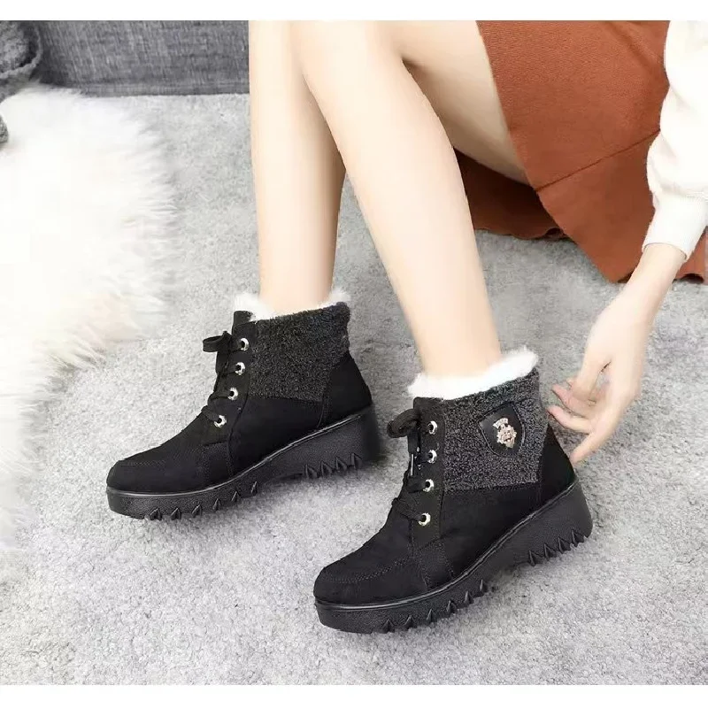 Winter New Retro Platform Wedge Fleece-Lined Thickened Mom Shoes High-Top Warm Versatile Snow Boots