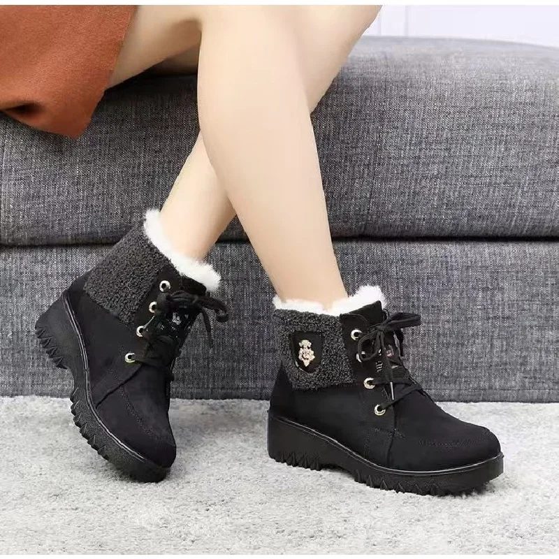 Winter New Retro Platform Wedge Fleece-Lined Thickened Mom Shoes High-Top Warm Versatile Snow Boots
