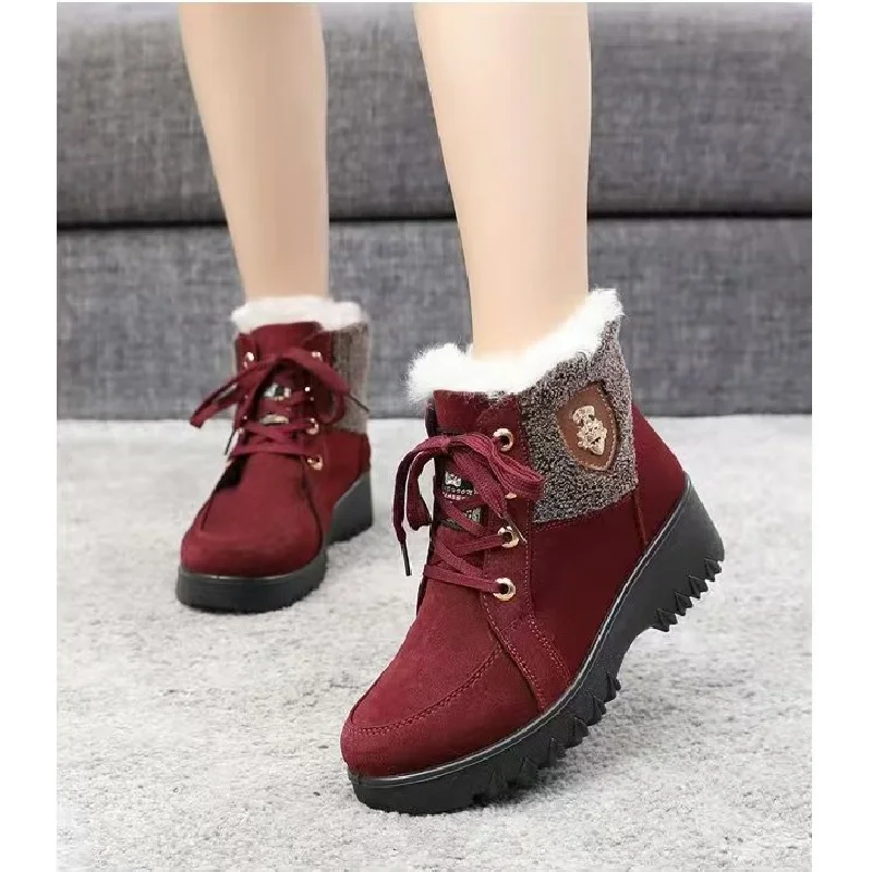 Winter New Retro Platform Wedge Fleece-Lined Thickened Mom Shoes High-Top Warm Versatile Snow Boots