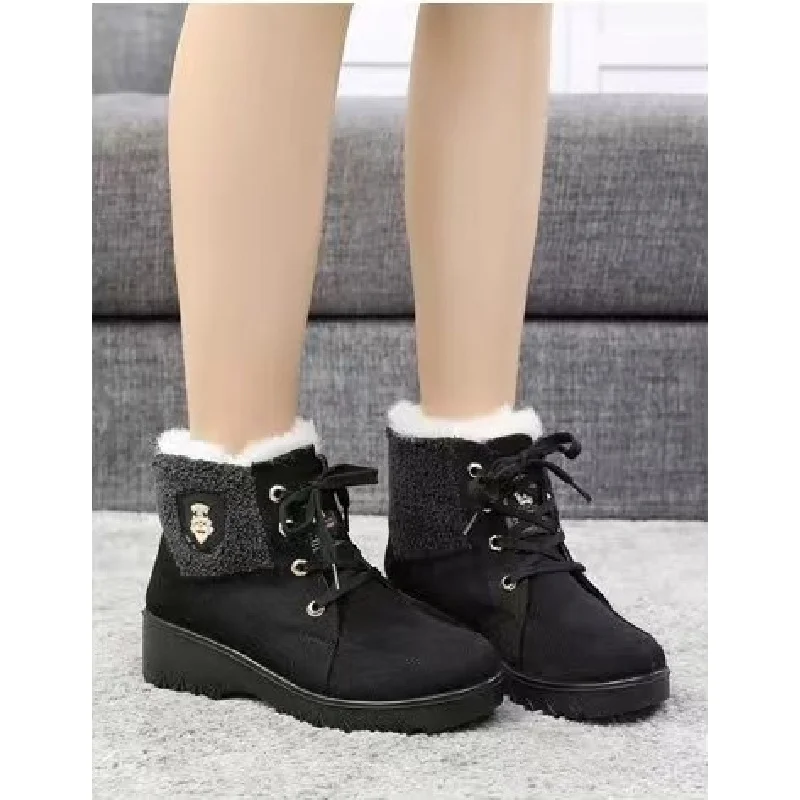 Winter New Retro Platform Wedge Fleece-Lined Thickened Mom Shoes High-Top Warm Versatile Snow Boots