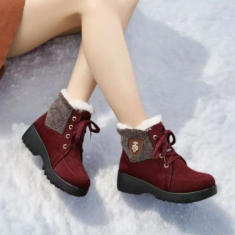 Winter New Retro Platform Wedge Fleece-Lined Thickened Mom Shoes High-Top Warm Versatile Snow Boots