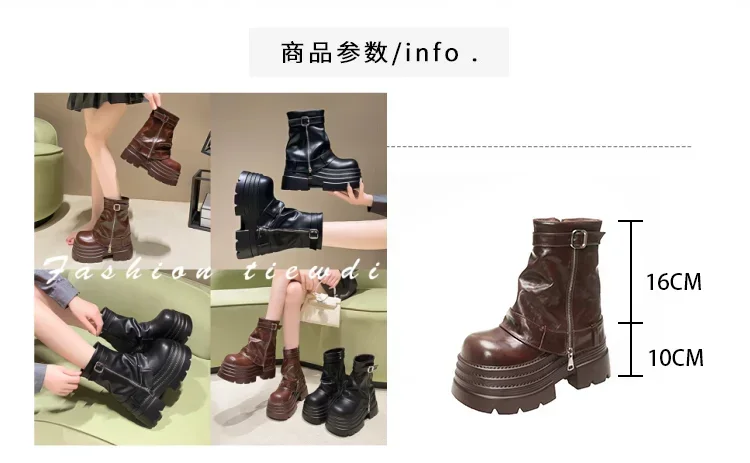 10CM Women's Autumn Winter Leather Ankle Boots Heels Chunky Platform Combat Boots New Non Slip Motorcycle Shoes Woman Punk Boots 10CM Women's Autumn Winter Leather Ankle Boots Heels Chunky Platform Combat Boots New Non Slip Motorcycle Shoes Woman Punk Boots