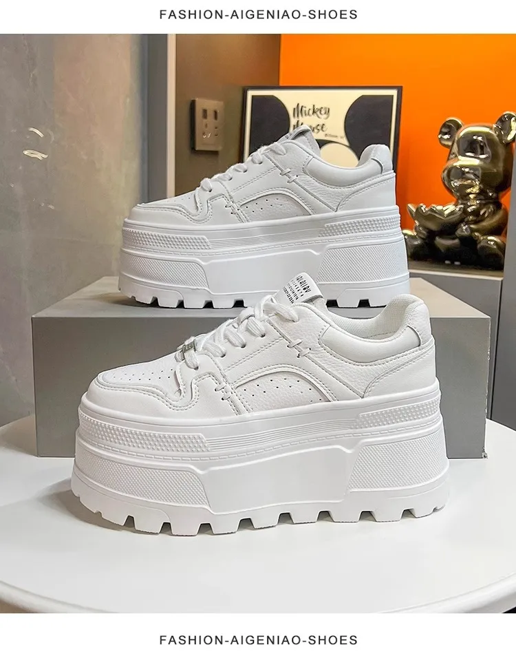 Women 9CM Platform Sneakers Casual Outdoor Simple Design Skateboard Comfortable Lace Up Sneakers Running Sports Shoes Female 40
