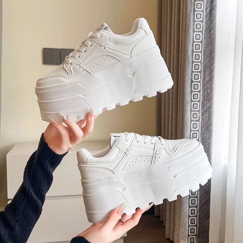Women 9CM Platform Sneakers Casual Outdoor Simple Design Skateboard Comfortable Lace Up Sneakers Running Sports Shoes Female 40 Women 9CM Platform Sneakers Casual Outdoor Simple Design Skateboard Comfortable Lace Up Sneakers Running Sports Shoes Female 40